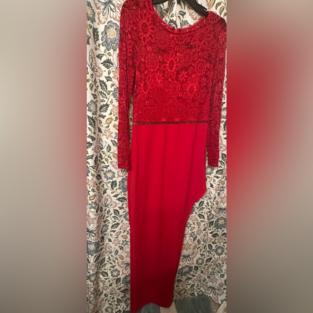 City Triangles Vibrant Red High-Low Lace Dress